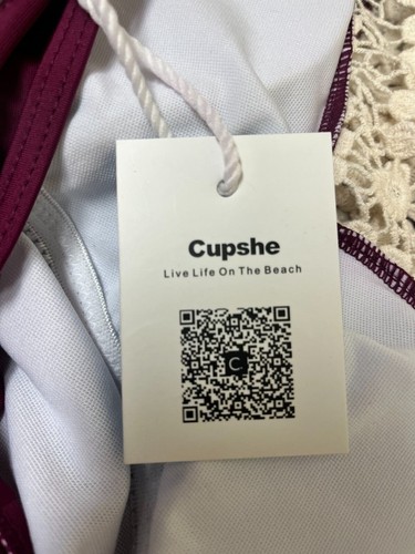 Cupshe Burgundy Ivory High Neck Crochet Halter One Piece Swimsuit Size Small NWT - Picture 8 of 11