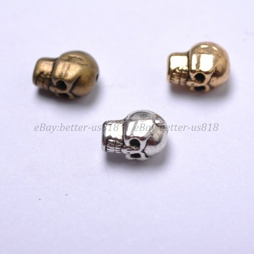 50Pcs Tibetan Silver Skull Charms Loose Spacer Beads 9X6MM K41 - Picture 2 of 15