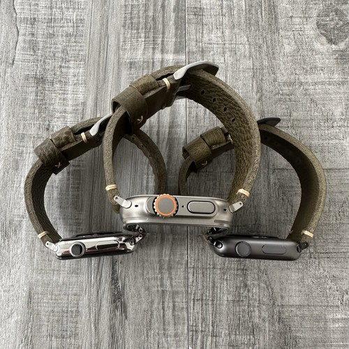 Correa de reloj de cuero verde grano completo para Apple Watch Ultra 1 2 Series 9 8 - Imagen 11 de 19