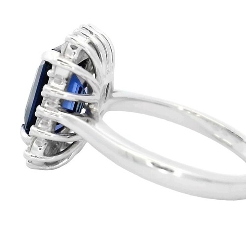 3.85 TCW Emerald Cut Natural Blue Sapphire Halo Engagement Ring 9ct White Gold - Picture 4 of 10