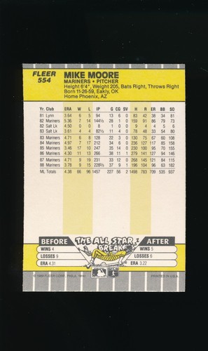 1989 Fleer #554 Mike Moore * Pitcher * Seattle Mariners * NM * - Picture 2 of 2