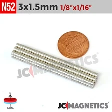 3mm x 1.5mm N52 Small Strong Rare Earth Neodymium Crafts Magnet Discs 3x1.5mm