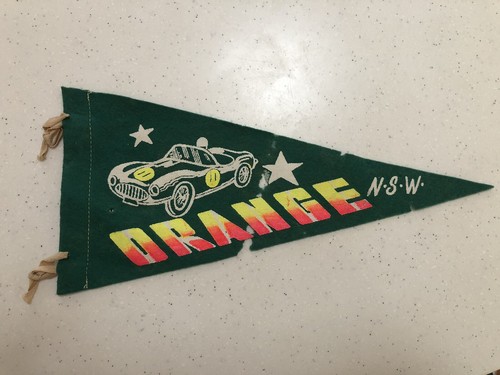 Vintage Souvenir Green Pennant Flag ORANGE , NSW Cook Park, Racing Car