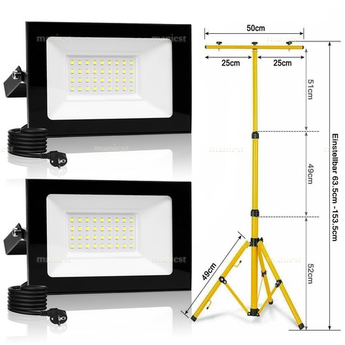 LED Fluter mit Stecker Baustrahler Stativ Arbeitsleuchte Scheinwerfer Strahler - Bild 14 von 18
