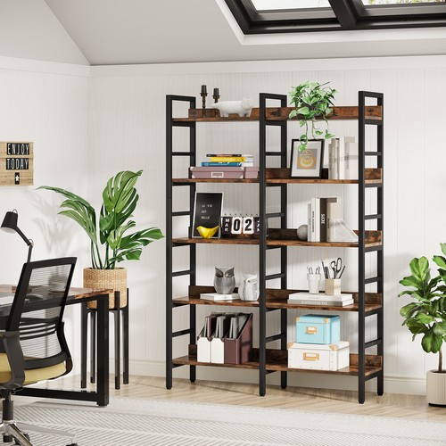 Tribesigns 5-Tier Industrial Bookshelf Etagere Freestanding Double Wide Bookcase - Picture 3 of 12