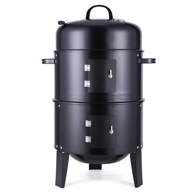 Metal 3 in 1 BBQ Grill Roaster Smoker Steamer Barbecue Grill Outdoor Cooking