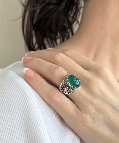 Sterling Silver Filigree Art Tulip Detailed Larimar Gemstone Women Cocktail Ring - Picture 65 of 82