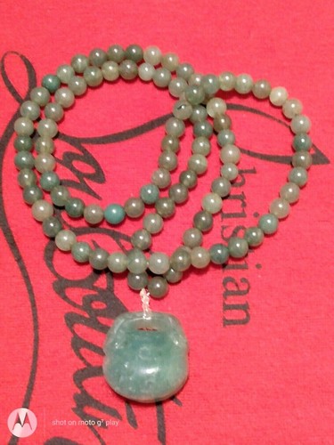Green Jade Carved Pendant with Beaded jade Necklace 20" - Picture 6 of 8