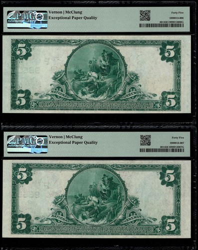 2 Consecutive 1902 $5 Bank of California National Assoc. San Francisco PMG45 EPQ - Picture 3 of 4