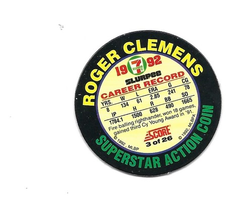 Roger Clemens 1992 Superstar Action Coin 7/11 Boston Red Sox 3 Of 26 - Picture 7 of 8