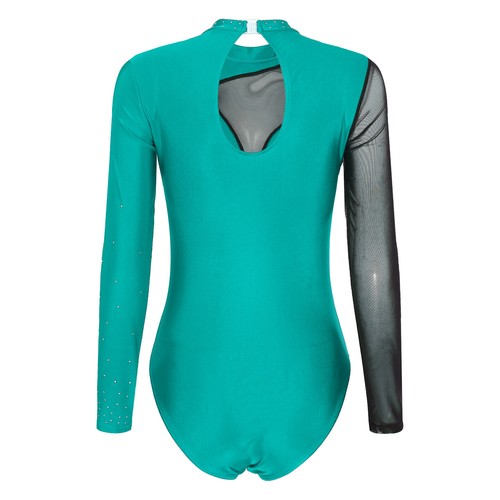 Womens Leotard Dance Bodysuit Acrobatics Dancewear Rhinestone Performance Mesh - Picture 45 of 61