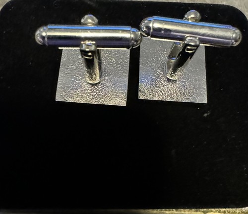 Silvertone Cuff link with blue, black and cream stripes - Picture 3 of 3