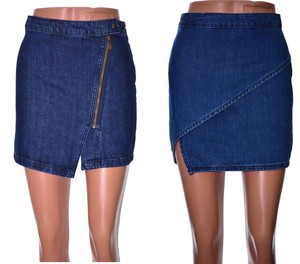 Topshop-Moto-Blue-Denim-Skirt-front-wrap-mini-Size-6-8-10-12