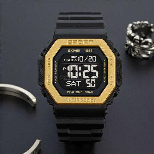 SKMEI Men Digital Watch Square Stopwatch Students Boy Alarm LED Sport Wristwatch - Picture 8 of 31
