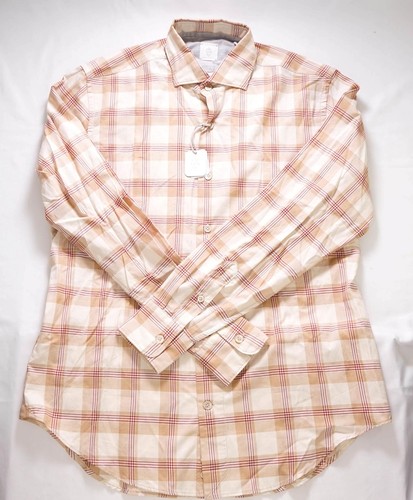$495 ELEVENTY - *Flannel cotton* Neutral Red Check Dress Shirt - M - Picture 3 of 6