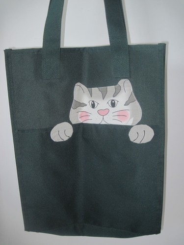 Bolso de Mano Grande Gris Temático Gato Tabby Verde Bolsa de Algodón en la Frente 13x16 Nuevo - Imagen 19 de 21