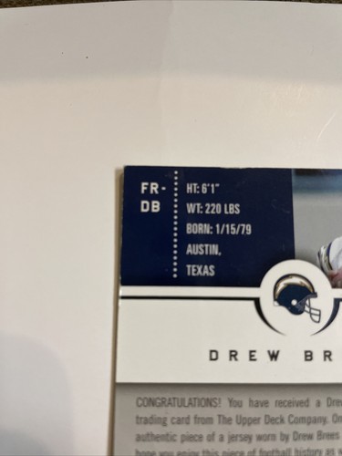 Drew Brees 2005 Upper Deck Fabric Reflections FR-DB /25 Jersey Patch Card - Picture 6 of 10