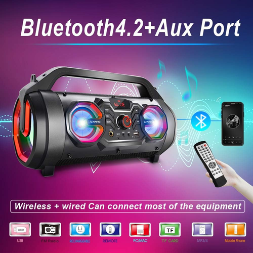 Portable Bluetooth Speaker with Subwoofer, Wireless Speakers with Booming Bass, - Picture 2 of 12