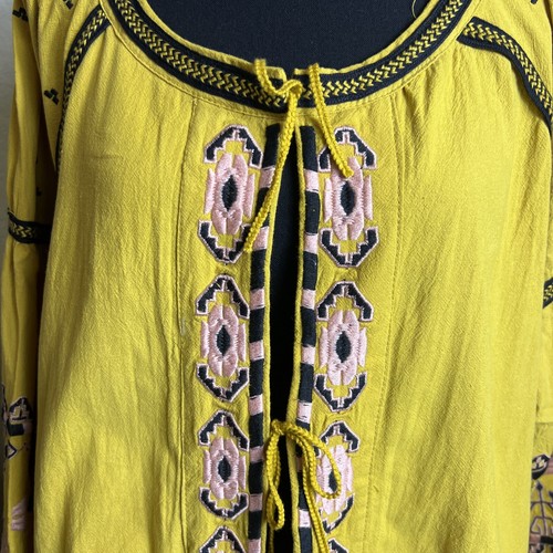 RD & KoKo Womens Size XL Golden Yellow Embroidered Boho Tie Front Top Jacket - Picture 2 of 10
