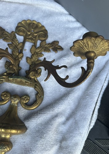 Great Brass Ornate Double WALL CANDLE SCONCE - Picture 3 of 8