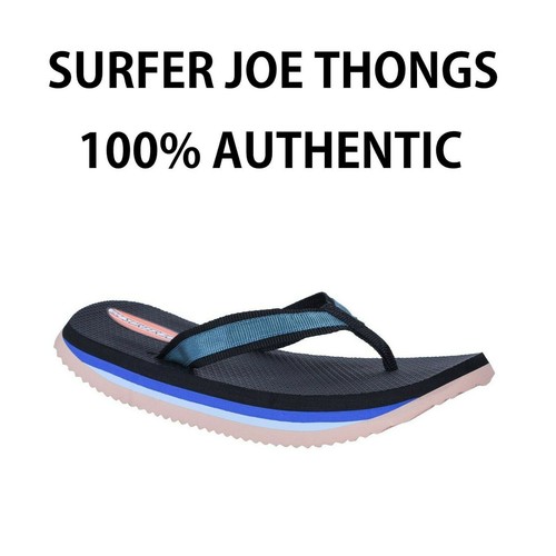 2 x Mens Original Surfer Joe Thongs Sandals Shoes Slippers Black Blue Flip Flops - Picture 2 of 3