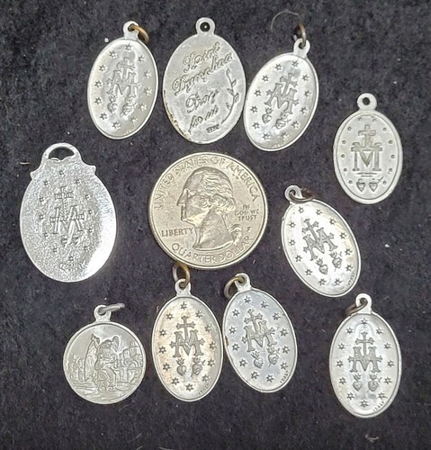 Vintage Religious Cross Medalion Charms Lot Mary Jesus Crucifix Medals Christ - Picture 2 of 2