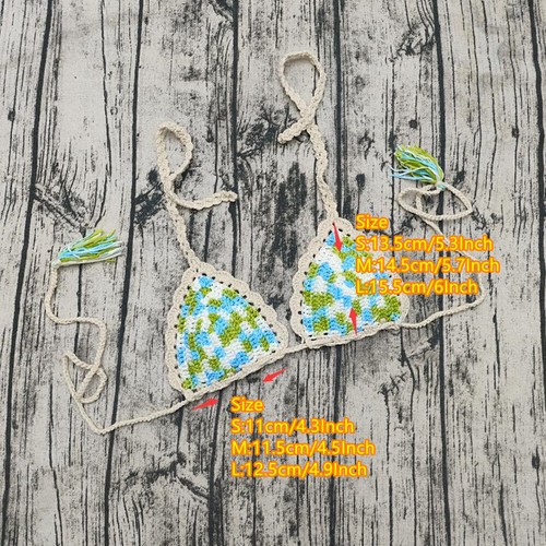 Vintage Hand Crochet Bikini Set Tie-dye Swimwear Beachwear Swimsuit Suit - Picture 7 of 11