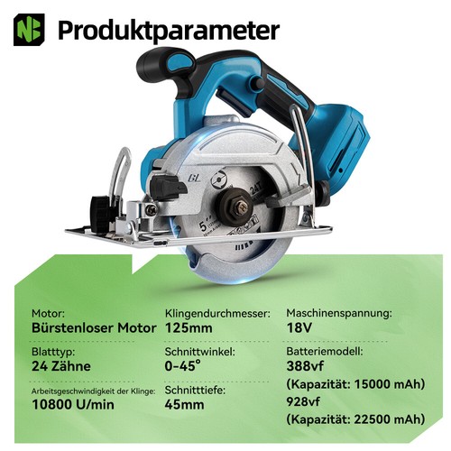 Für Makita 18V Akku Kreissäge 125mm Bürstenlos Handkreissäge für Holzbearbeitung - Bild 7 von 28