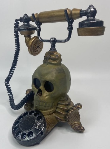 Gemmy Haunted Halloween Totenkopf sprechendes Drehtelefon drehende rote Augen gruselig - Bild 3 von 7