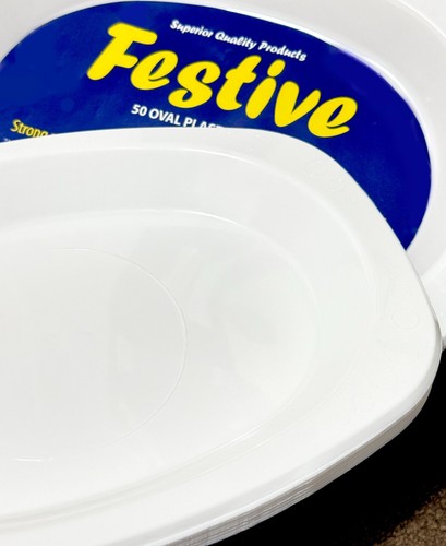 100/500 300mm x 210mm White Plastic Oval Plate Catering Microwaveable Recyclable - Picture 3 of 5