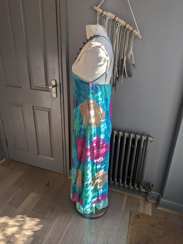 Zara Beach Dress Boho Tie Dye Beaded Halterneck Turquoise Pink VGC, XS 6/8/10? - Picture 11 of 19