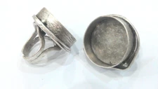 Round Ring Blank Setting Base Bezel Cabochon Antique Silver Plated Brass G9637