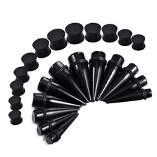 12-26PC Big Gauges Ear Stretching Kit Acrylic Taper Solid Silicone Ear Plug Set