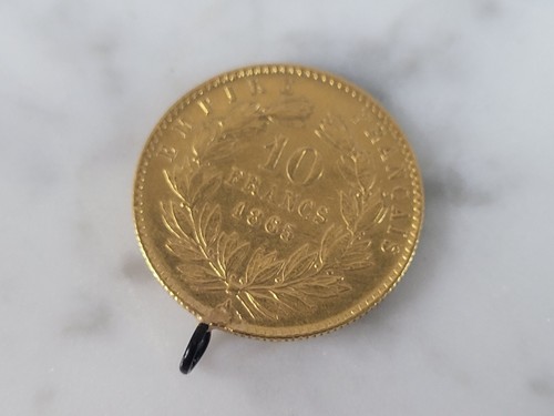 Rare 1865 French France 10 Francs Gold Coin Pendant 3.2g E6579 - Picture 2 of 3