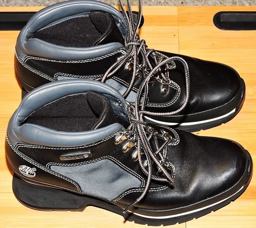 Timberland 19342 Black Leather/Gray Insert Ankle Chelsea Lace Up Boots Womens 8M - Picture 2 of 11