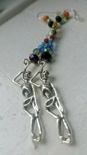 Halloween earrings skeleton hand crafted crystals day of the dead sexy ghosts - Picture 7 of 8