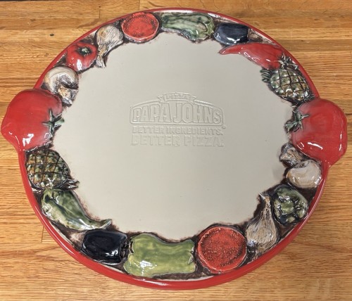 Papa Johns Stoneware Round Pizza Stone Platter Tray Vegetable Mint - Bild 1 von 5