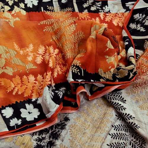 Saris indios vintage naranja y crema estampados algodón puro sari tela artesanal suave - Imagen 9 de 22