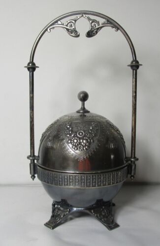 Unique & Rare 19th C. MERIDAN Hand-Engraved Silverplate Butter Pickle Castor - Picture 2 of 10