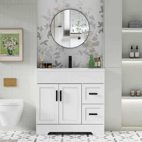 30"/36"/48" Bathroom Vanity Set with Drop in Ceramic Sink Top with Wave Lines - Picture 16 of 17
