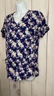 S Butter Soft Women's Small Scrub Top Short Sleeve Navy Floral Print Pockets — photo 5