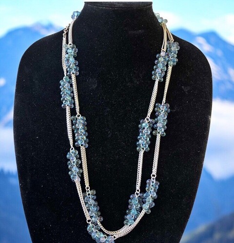 Joan Rivers Halskette blau Glas Kristall Perlen dreifach silberfarben Kette 60" lang  - Bild 12 von 12