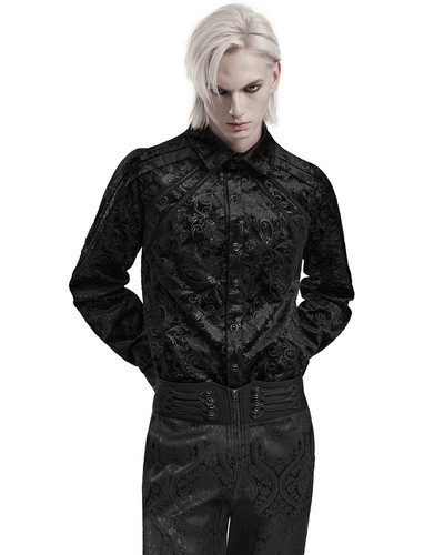 Punk Rave Mens Gothic Aristocrat Embossed Velvet Paisley Shirt - Picture 5 of 13