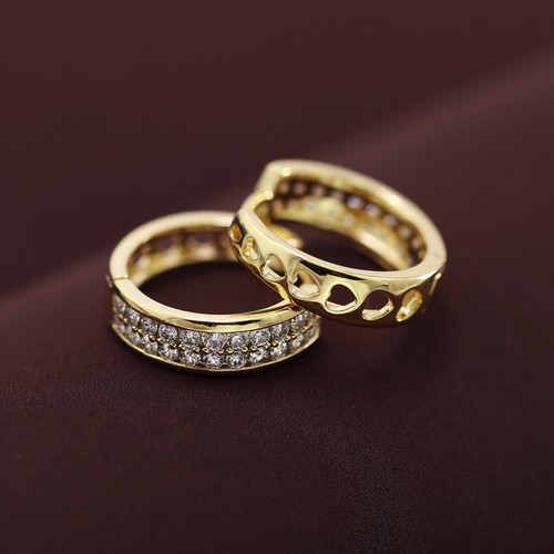 9CT Yellow Gold GF Double paved Classic Simulated Diamond Eternity HOOP EARRINGS - Bild 4 von 7