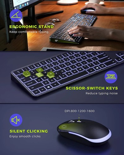 Full-Size Backlight Wireless Keyboard and Mouse Combo for Laptop PC USB Silent - Picture 9 of 15