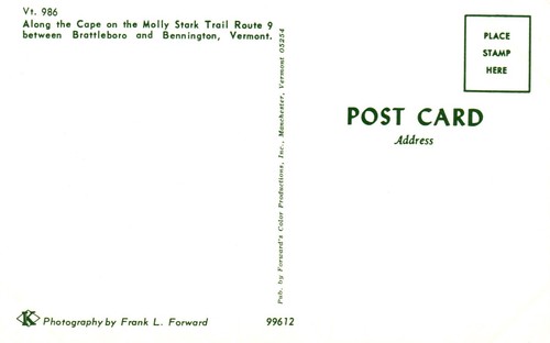 Postcard along the Cape on the Molly Stark Trail, Bennington, Vermont - Picture 2 of 2