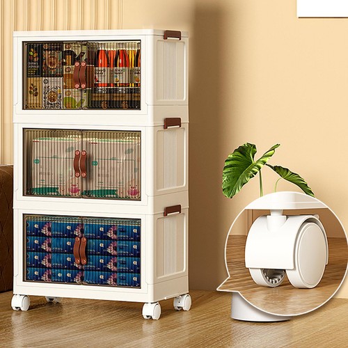 3/4/5 Pack Collapsible Storage Bins Wheels Cart Stackable Organizer Box Cabinet - Picture 16 of 25