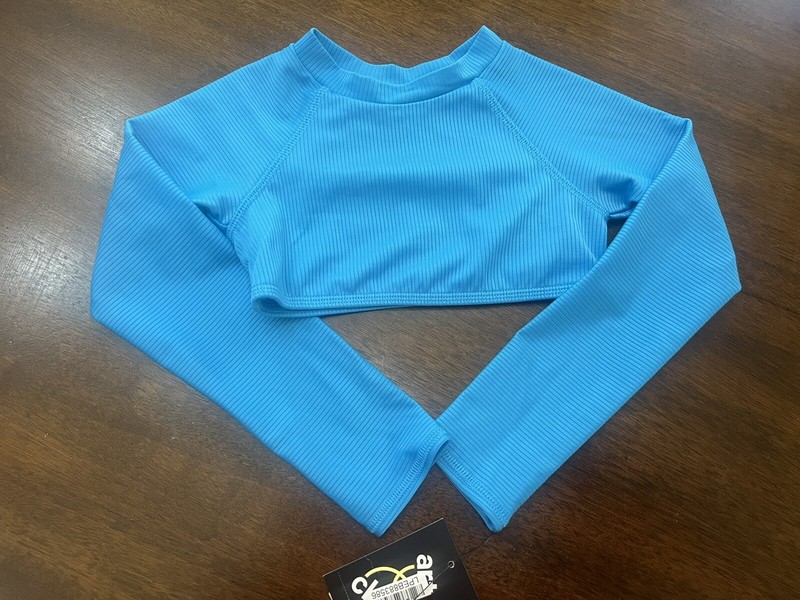 Art Class Girls Size XS 4/5 Cyber Long Sleeve Swim Top in Blue Turquoise 1121