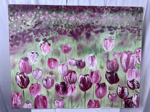Original Oil Painting Tulip Field Floral Artist Signed Canvas 22x28 - Picture 5 of 10