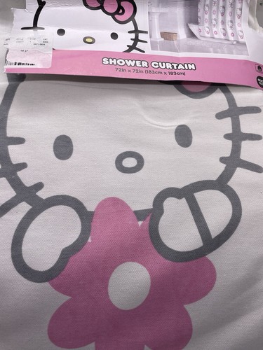 NEW Hello Kitty Shower Curtain 72" x 72" Cotton Fabric Flowers Pink & White - Picture 2 of 8